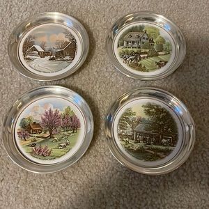 Vintage Currier & Ives Silverplated Coaster Set